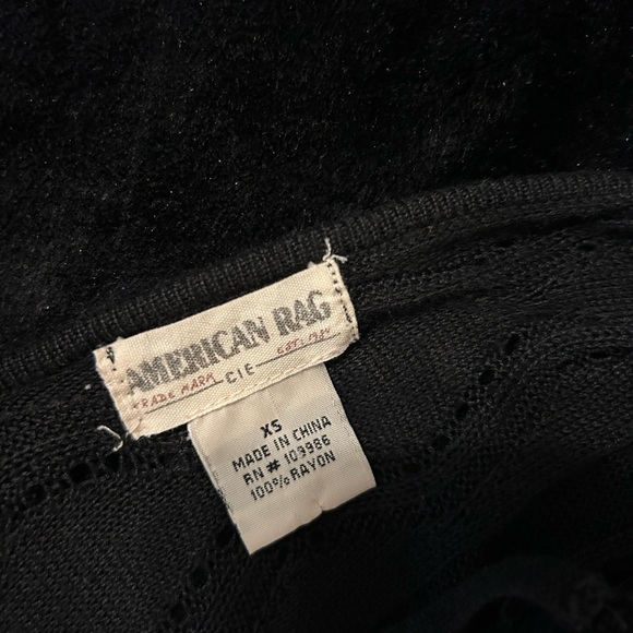 American Rag Black Crochet Knit Boho Dress | V-Neck, Stretch Eyelet Hem Size XS - Picture 7 of 9